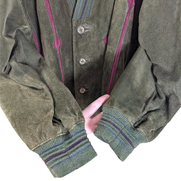 Men's Vintage Sheepskin Cardigan Brown & Red Confeccion Cuni, SA Made in Spain - Picture 6 of 15